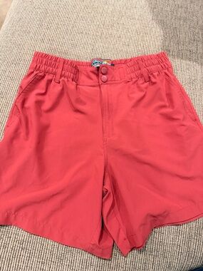 BURLEBO Coral Pink Snap-Front Shorts with Angler Lined Pockets